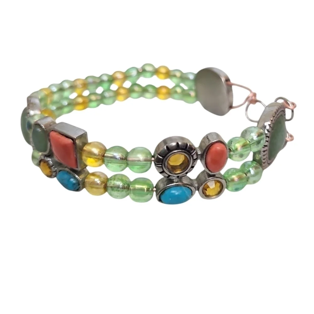 Translucent Green Yellow Faceted Colorful Beaded Cooper Bracelet